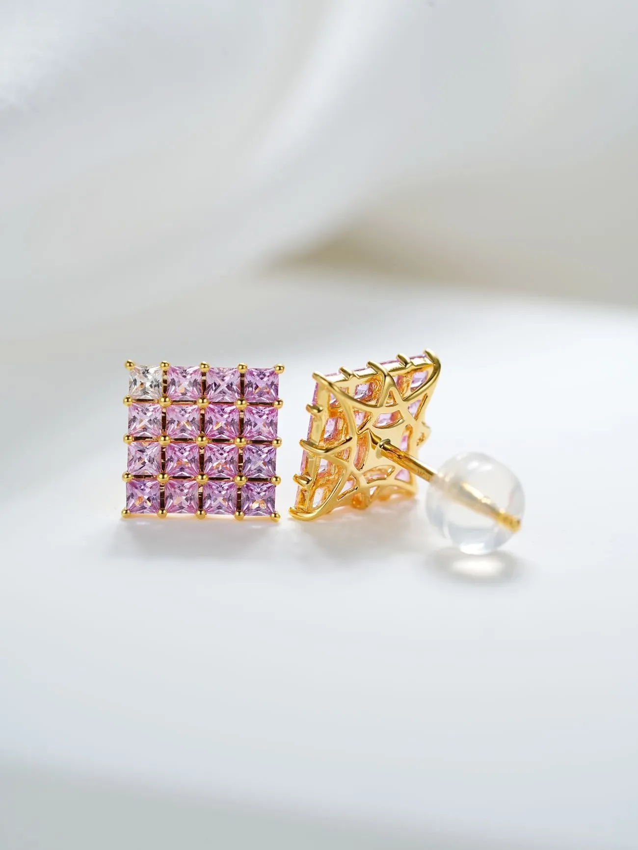 18k Gold Radiant Cut Oil Painting Rainbow Earrings