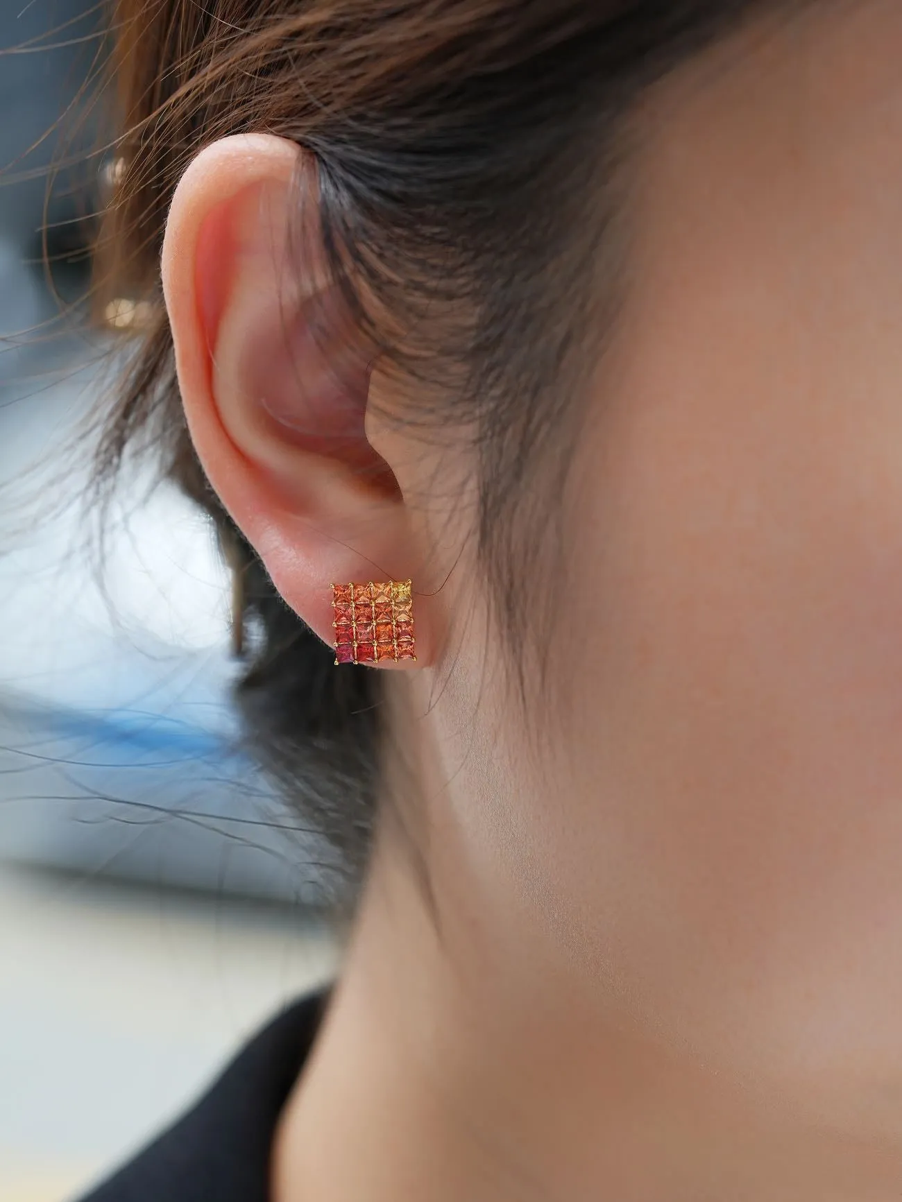18k Gold Radiant Cut Oil Painting Rainbow Earrings