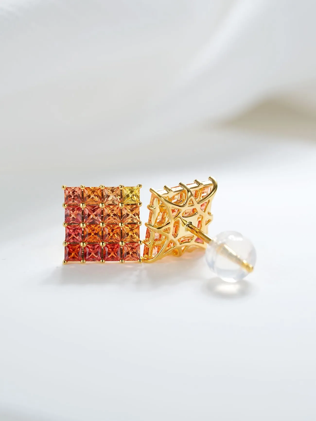 18k Gold Radiant Cut Oil Painting Rainbow Earrings