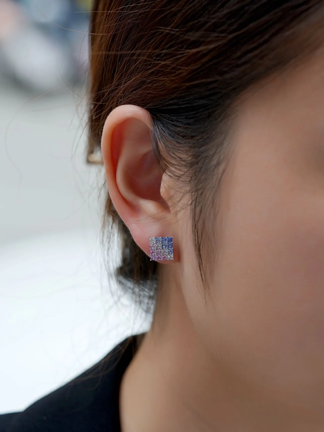 18k Gold Radiant Cut Oil Painting Rainbow Earrings