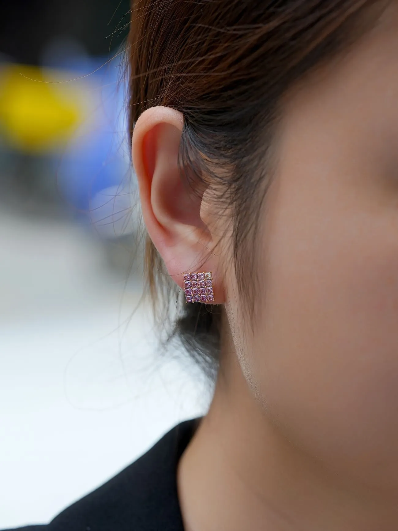18k Gold Radiant Cut Oil Painting Rainbow Earrings