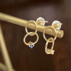 18K Gold Round Natural Diamond Sapphire 0.6ct Circle Stud Earrings