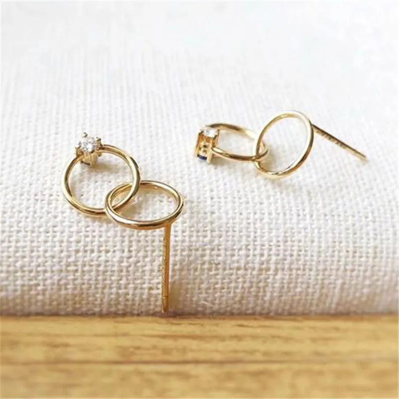 18K Gold Round Natural Diamond Sapphire 0.6ct Circle Stud Earrings