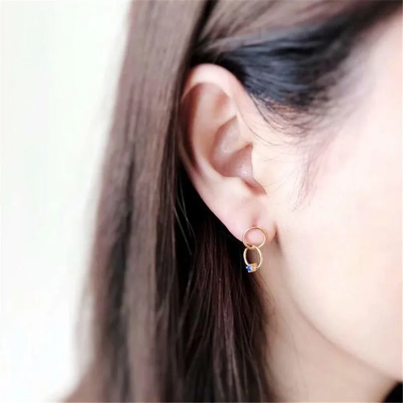 18K Gold Round Natural Diamond Sapphire 0.6ct Circle Stud Earrings