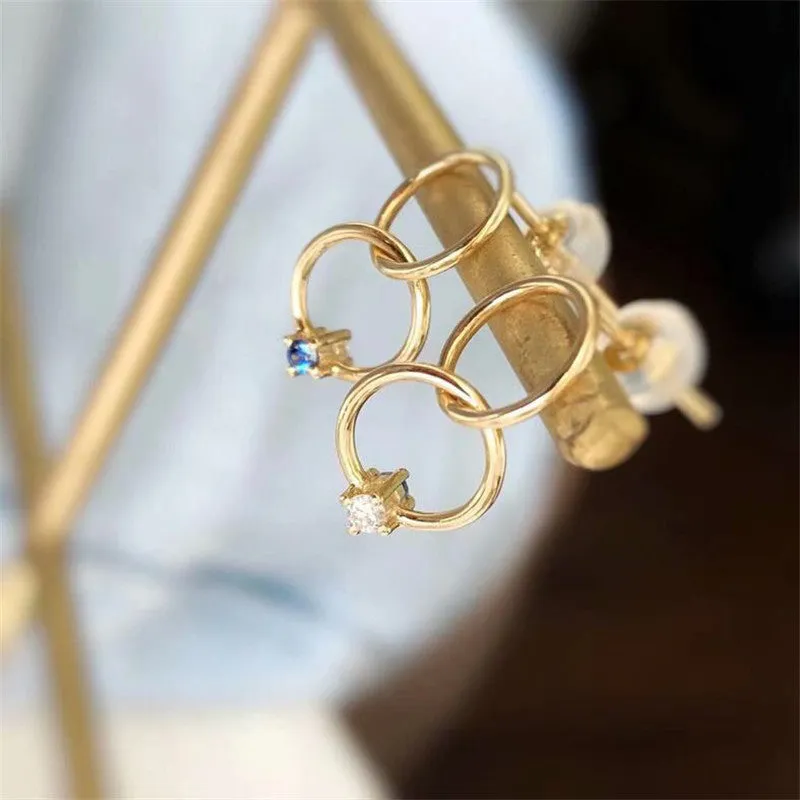 18K Gold Round Natural Diamond Sapphire 0.6ct Circle Stud Earrings