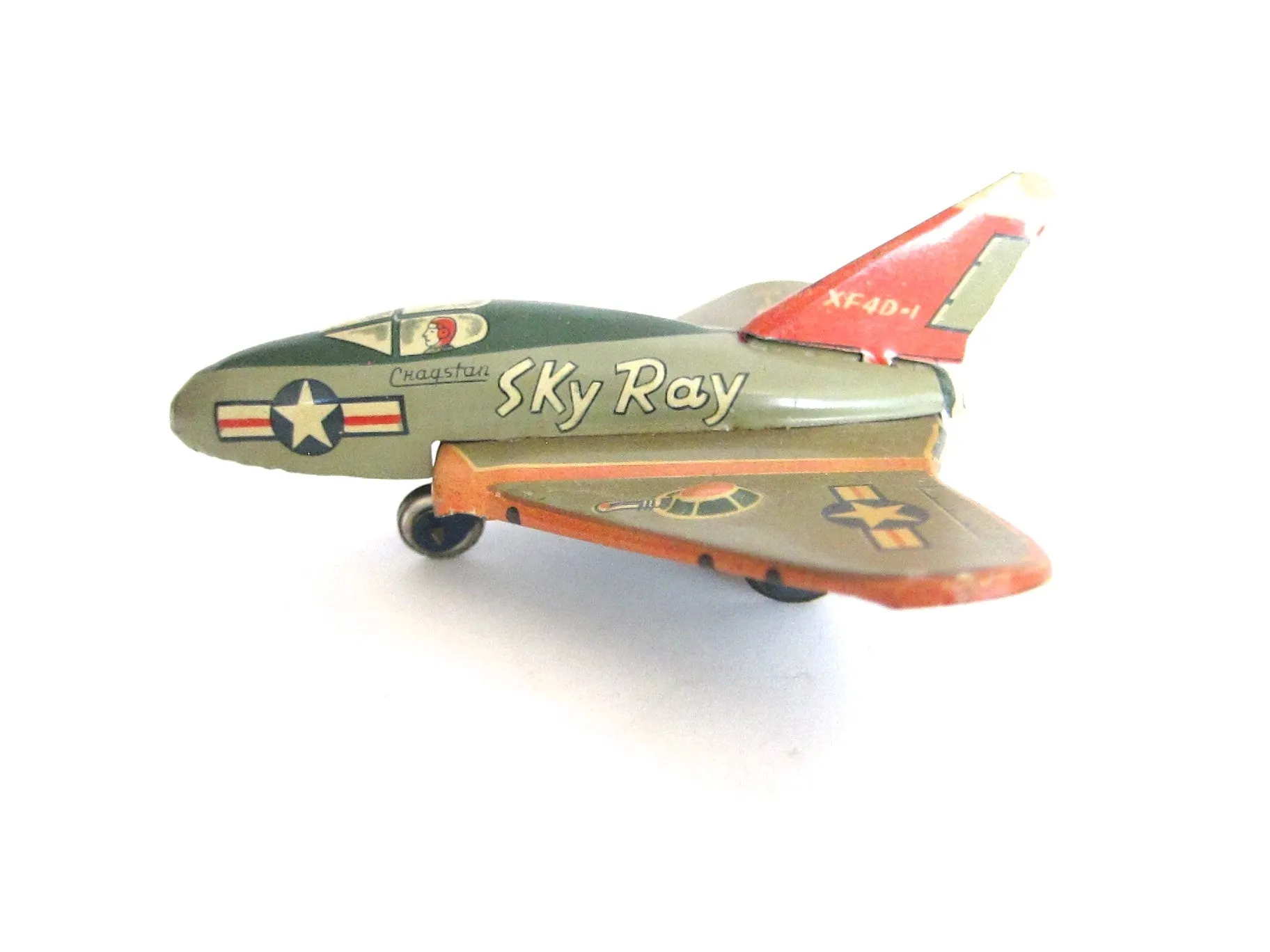 1950s Cragstan Sky Ray Tin Toy Douglas Plane