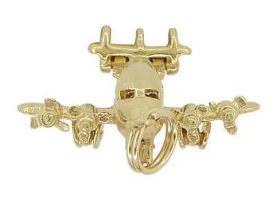 1950's Opening Movable Passenger Airplane Pendant in 14 Karat Gold