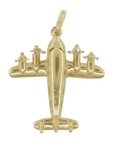 1950's Opening Movable Passenger Airplane Pendant in 14 Karat Gold