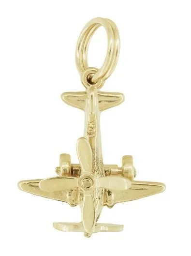 1950's Vintage Movable Propellers Airplane Charm in 10K Yellow Gold