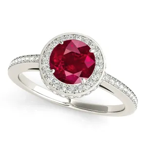 2.35 ct. Genuine Ruby Ring With Diamond 3D Halo And Delicate Diamond Band