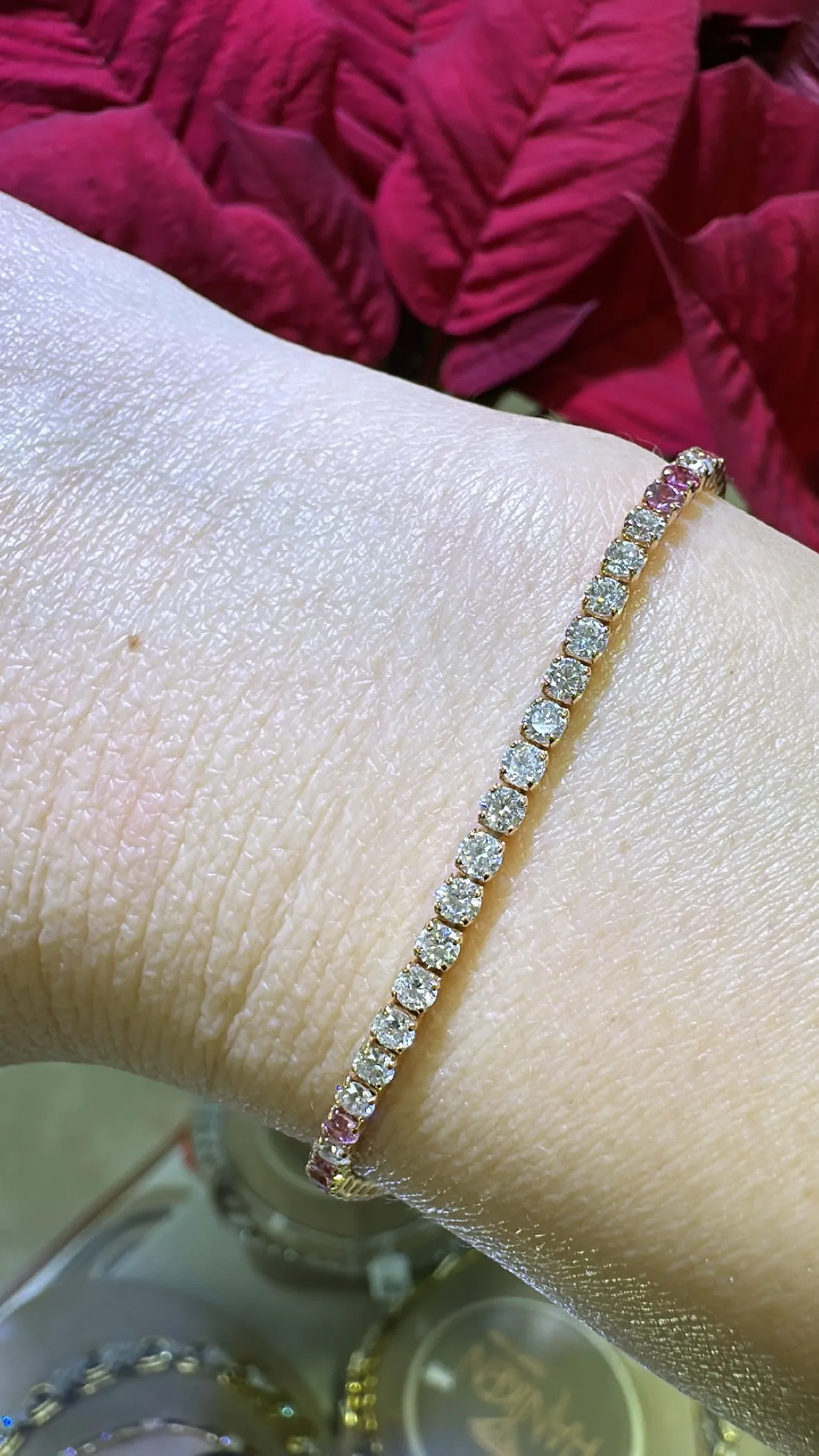 3.88ct tw Pink Sapphire Gem Stone & Diamond Tennis Bracelet