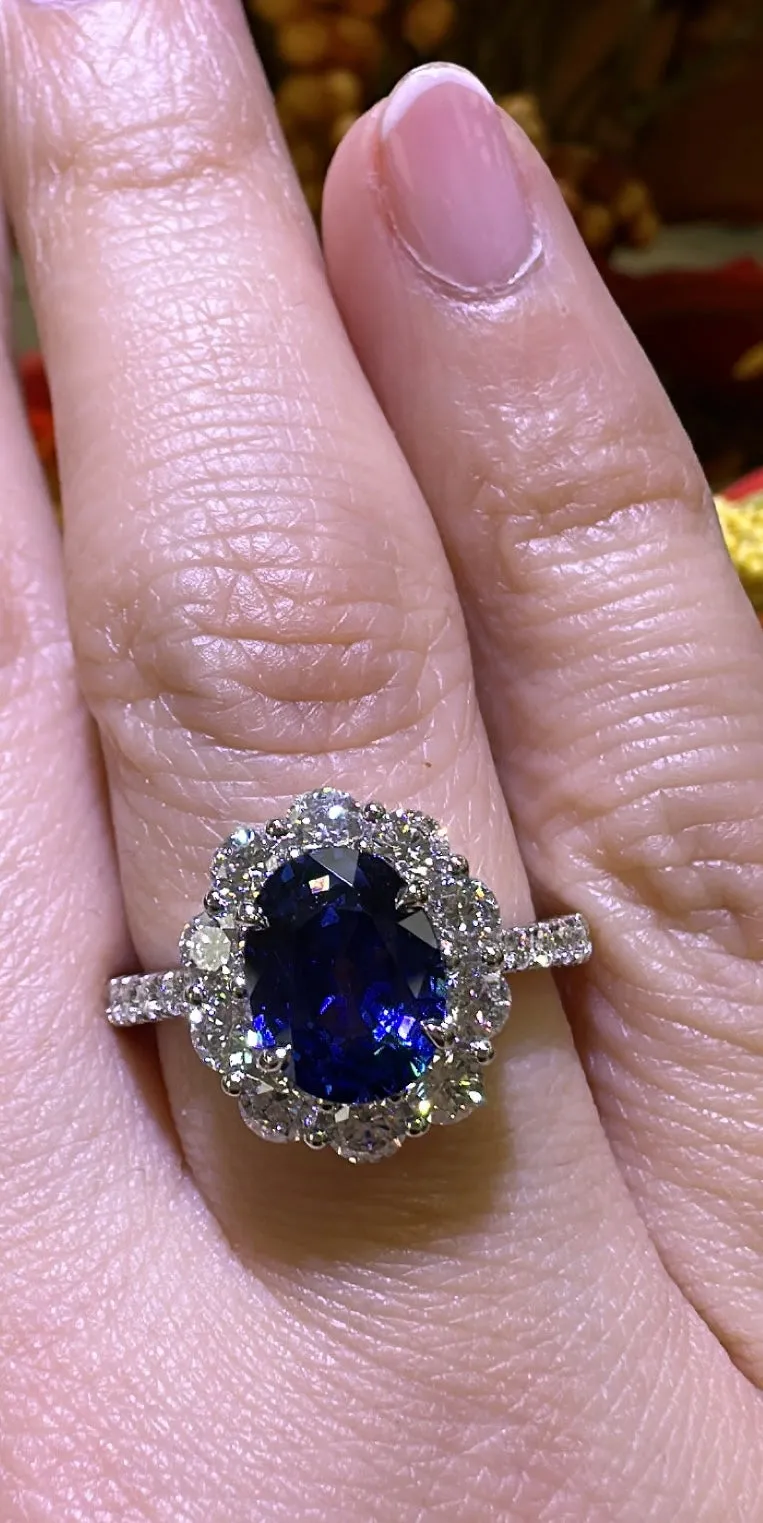 3.91ct tw Royal Blue Sapphire & Diamond Ring