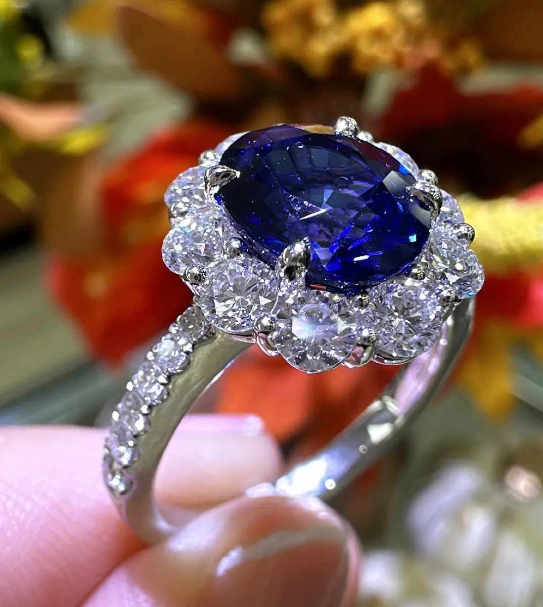 3.91ct tw Royal Blue Sapphire & Diamond Ring