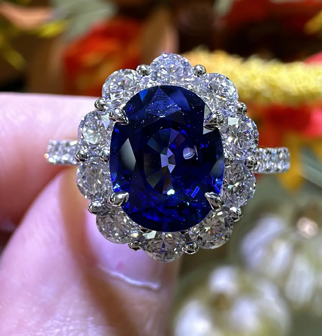 3.91ct tw Royal Blue Sapphire & Diamond Ring