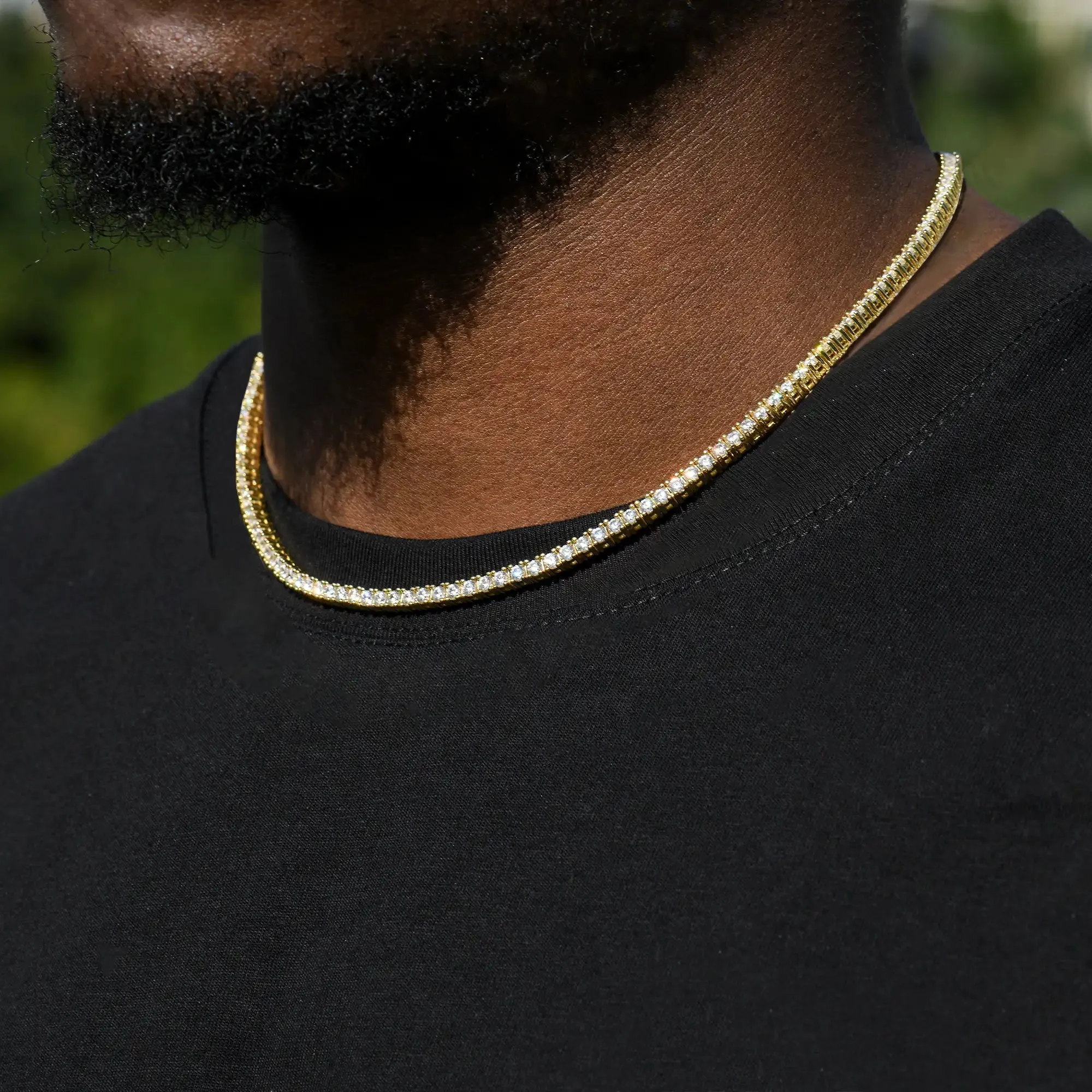 3mm Iced Tennis Chain - Yellow Gold