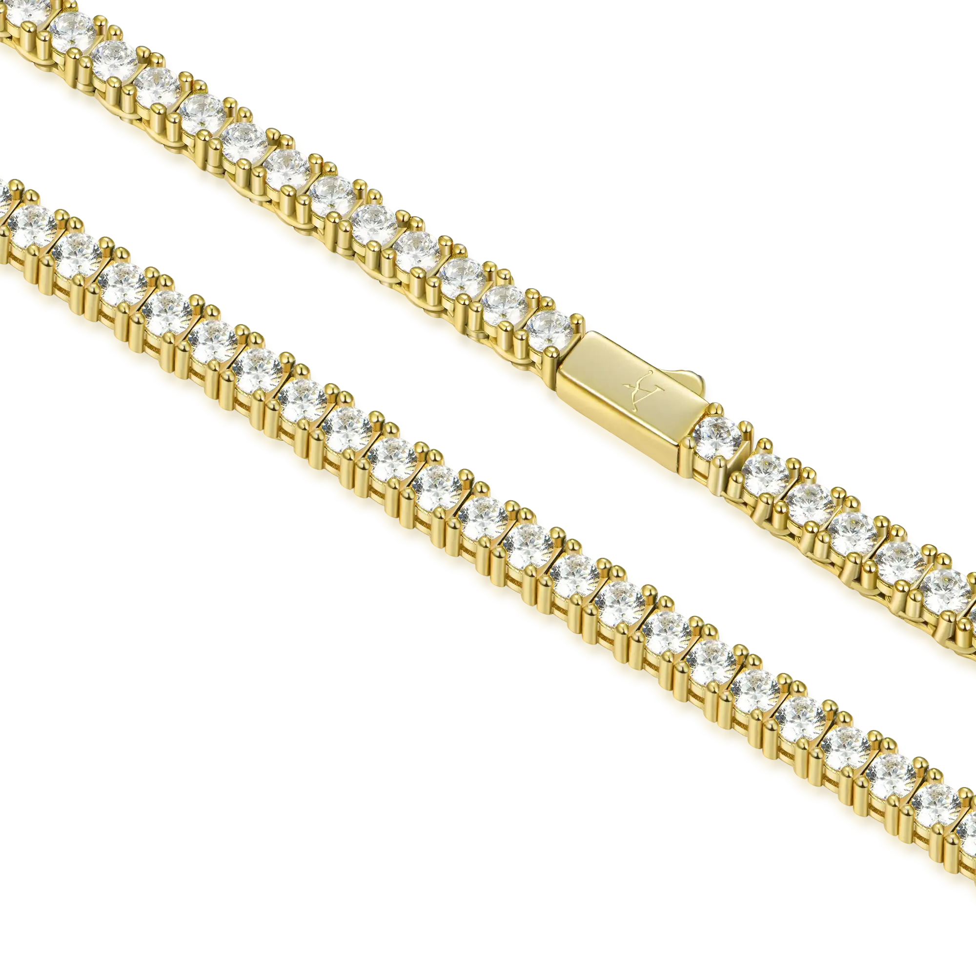 3mm Iced Tennis Chain - Yellow Gold