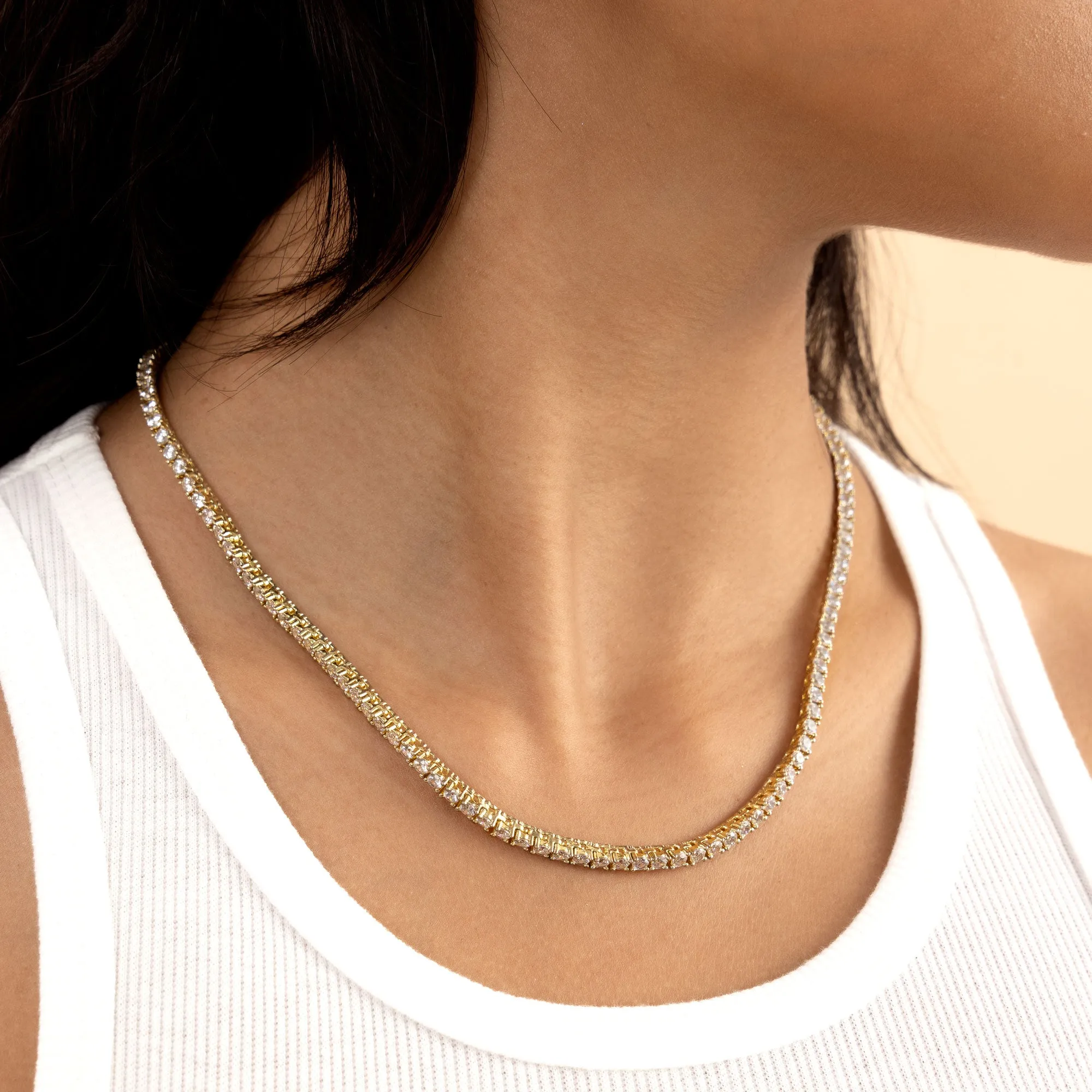 3mm Iced Tennis Chain - Yellow Gold