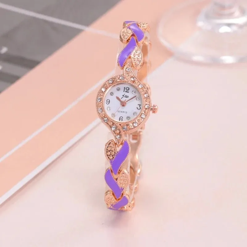 5pcs Amethyst Jewelry Set Watch For Women Love Band Jewelry