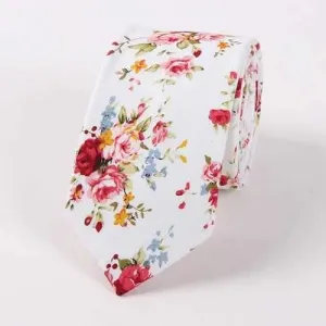 6CM Width Little Flower Printed Neck Tie - Red