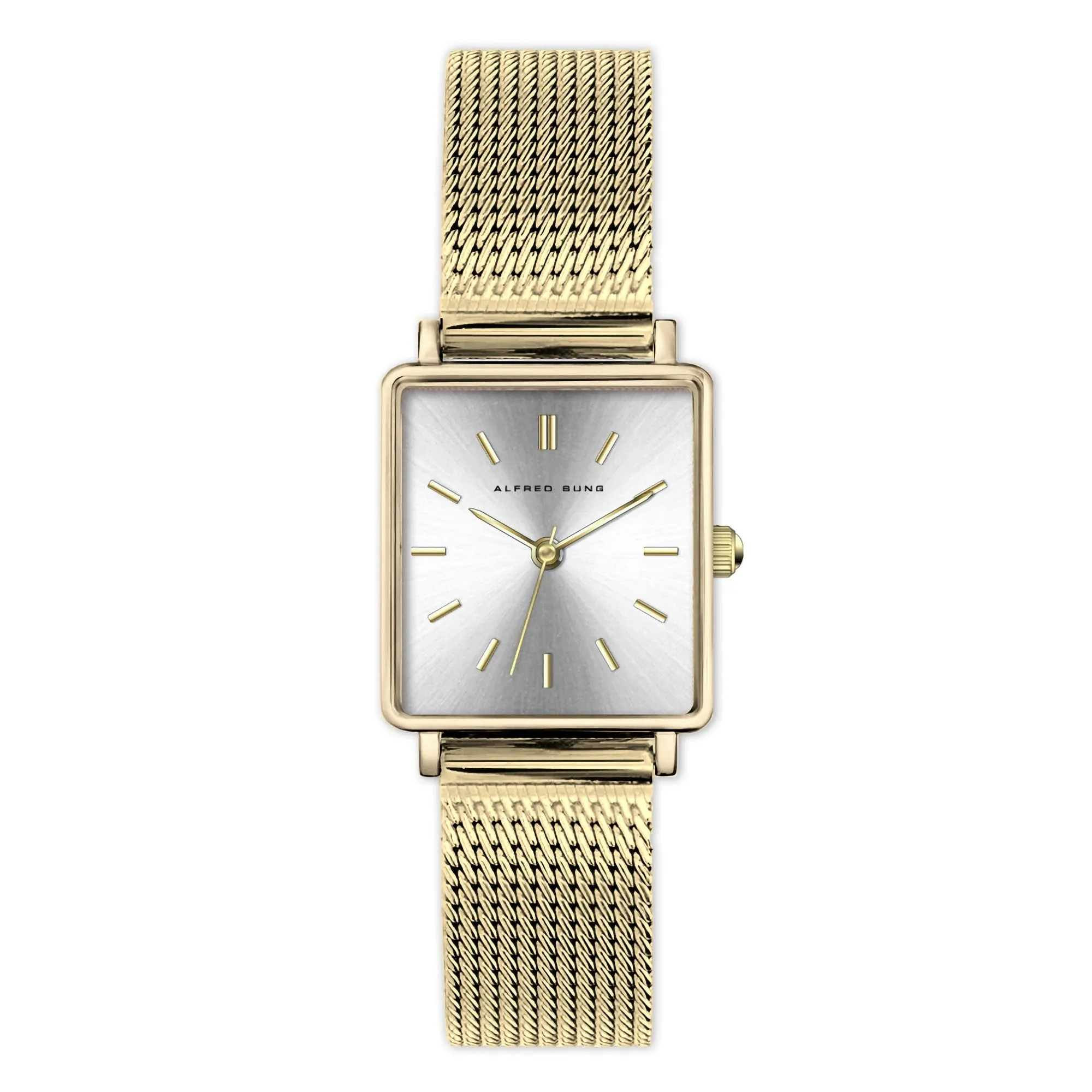 Alfred Sung Harmony Sunray Silver dial Gold Mesh band Ladies watch