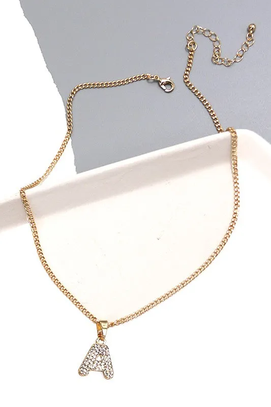 Alphabet Rhinestone Initial Necklace
