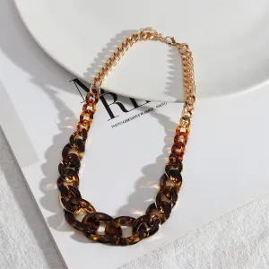 Amber Resin & 18K Gold-Plated Curb Chain Necklace