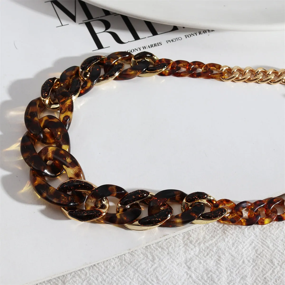 Amber Resin & 18K Gold-Plated Curb Chain Necklace