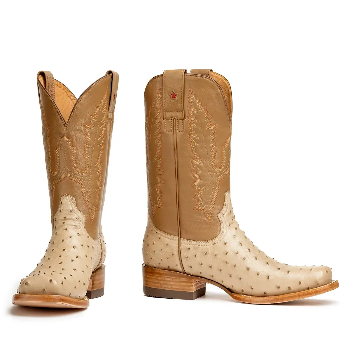 Antonio Full Quill Ostrich Stockman Square Toe Boot - Oryx