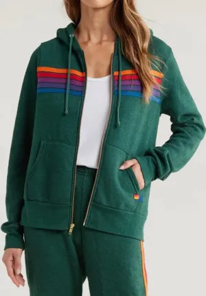 Aviator Nation 5 Stripe Hoodie- Forest Green