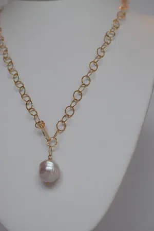 Be BRAVE: Golden Pink Edison Pearl Lariat Necklace, 14 k gold filled