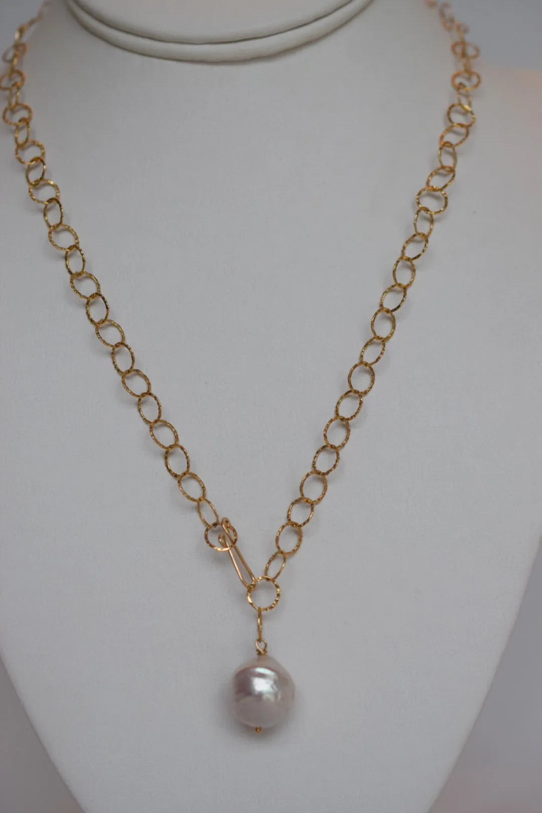 Be BRAVE: Golden Pink Edison Pearl Lariat Necklace, 14 k gold filled