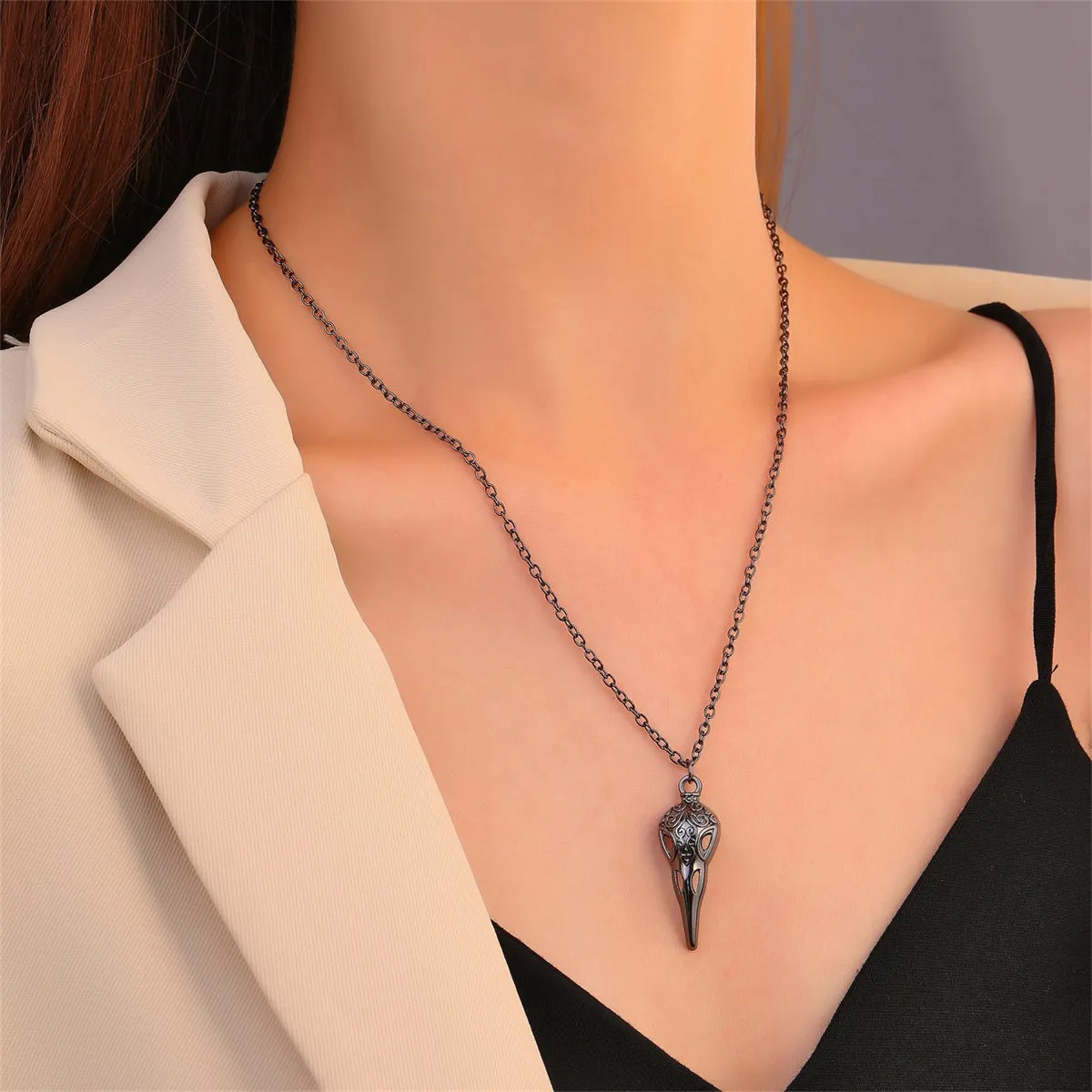 Black Crow Pendant Necklace