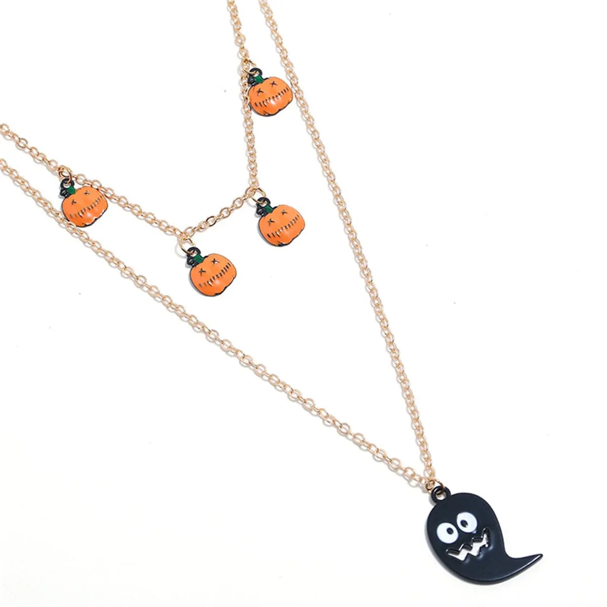 Black Enamel & 18K Gold-Plated Layered Ghost Pendant Necklace