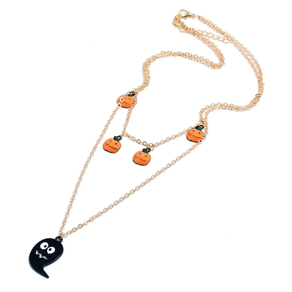 Black Enamel & 18K Gold-Plated Layered Ghost Pendant Necklace