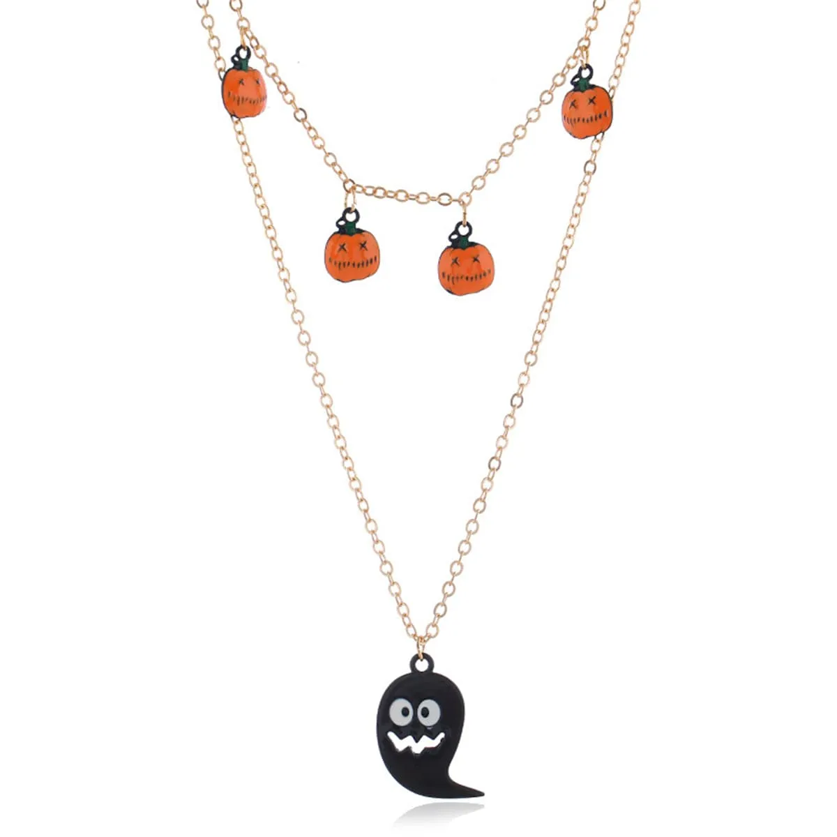 Black Enamel & 18K Gold-Plated Layered Ghost Pendant Necklace