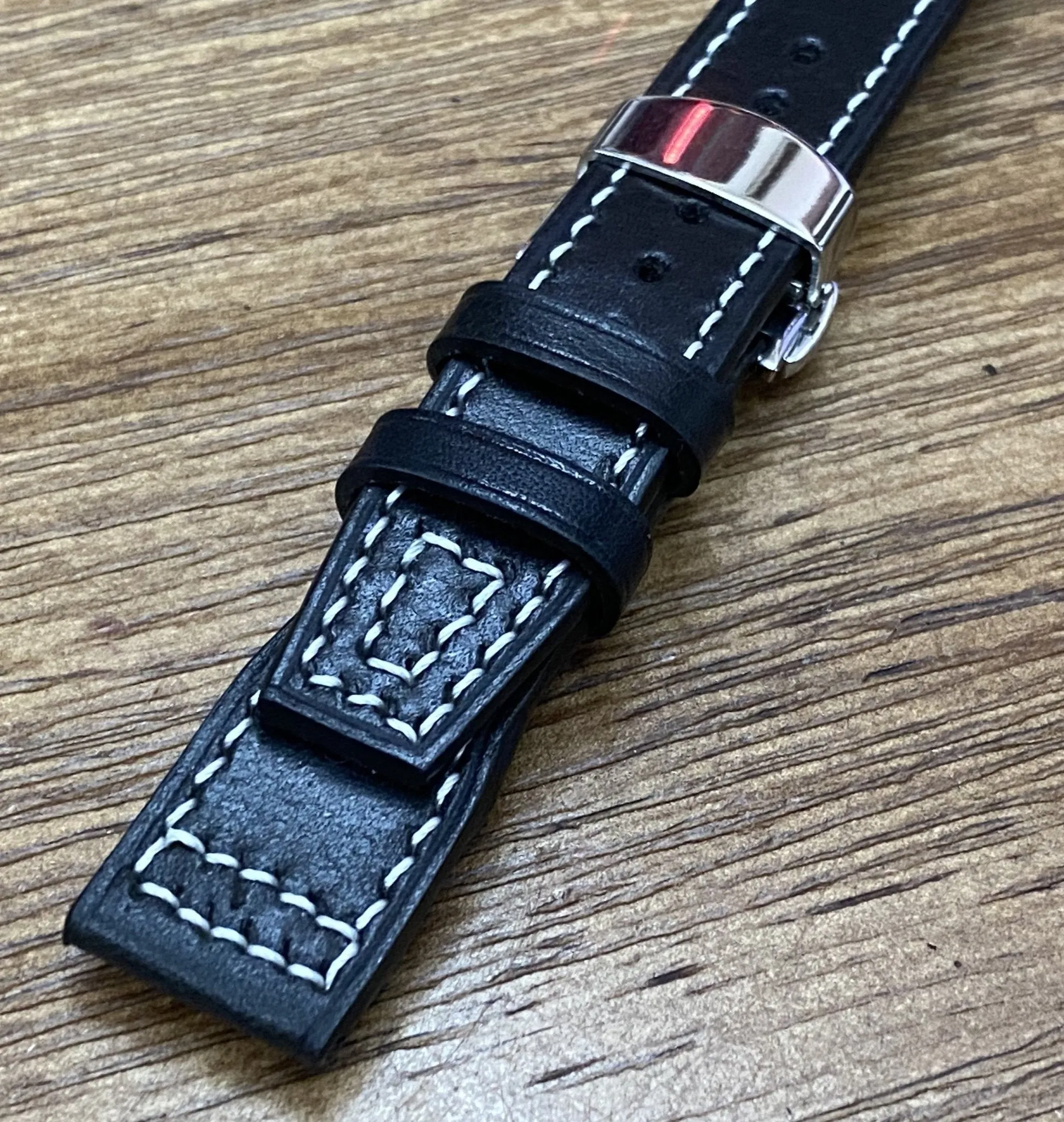 Black Genuine Leather Pilot Watch Strap 22mm, Leather Watch Band 20mm, Aviator Watch Straps with Deployant Clasp, Anniversary Gift Ideas for Boyfriend