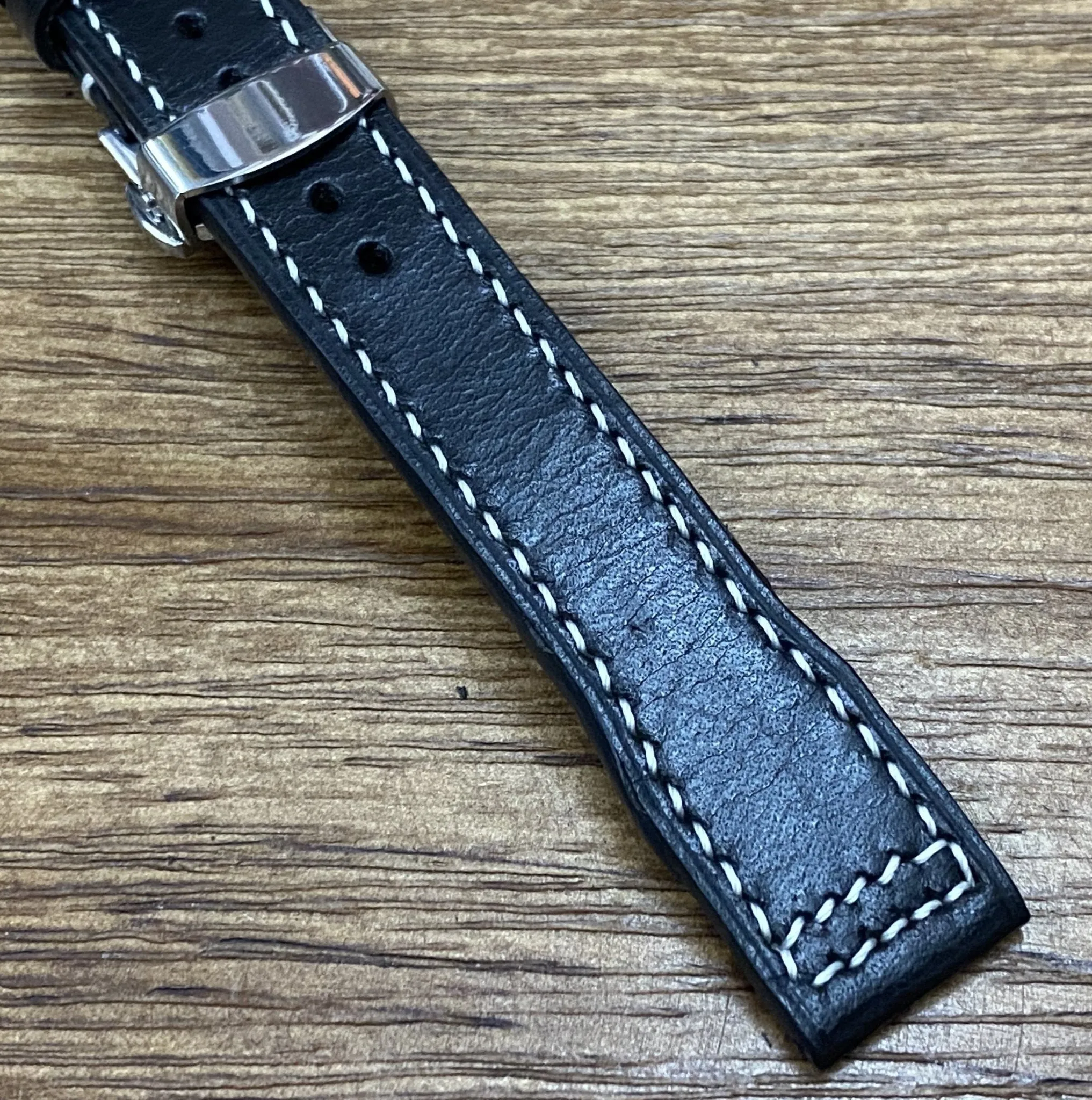 Black Genuine Leather Pilot Watch Strap 22mm, Leather Watch Band 20mm, Aviator Watch Straps with Deployant Clasp, Anniversary Gift Ideas for Boyfriend