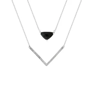 Black Onyx and Diamond Layer Necklace in Silver