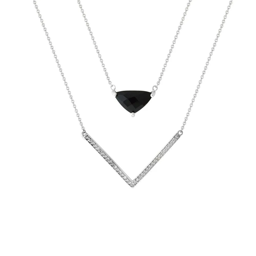 Black Onyx and Diamond Layer Necklace in Silver