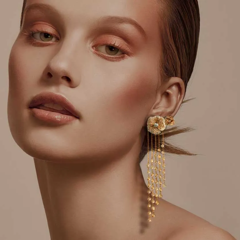 Bloom Medium Flower White Diamonds Long Earrings