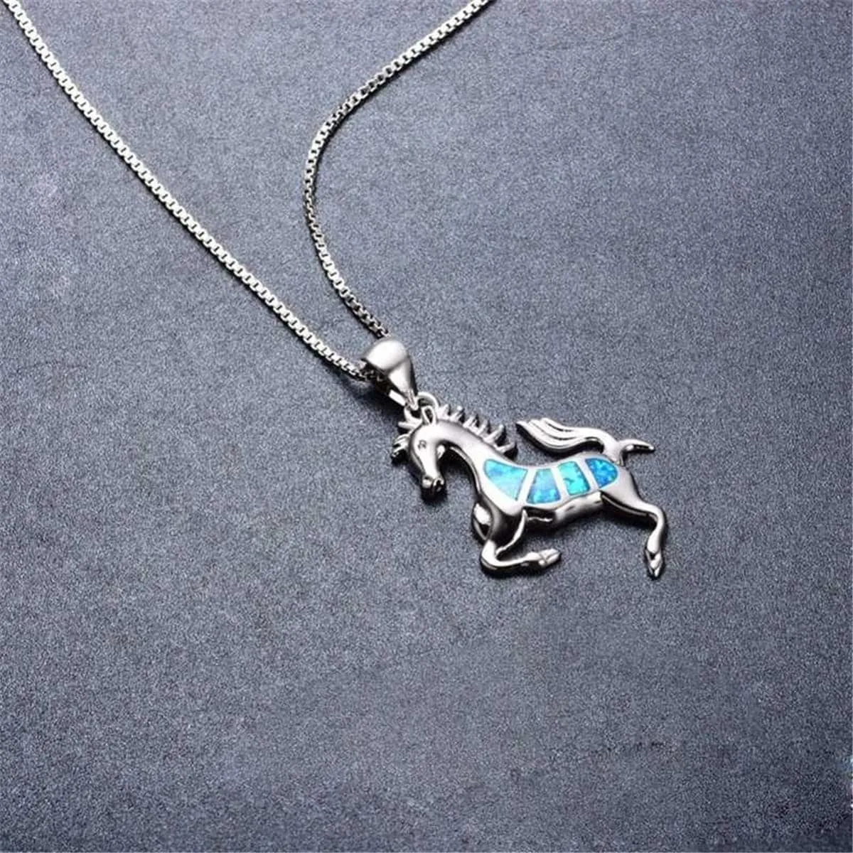 Blue Opal & Silver-Plated Horse Pendant Necklace