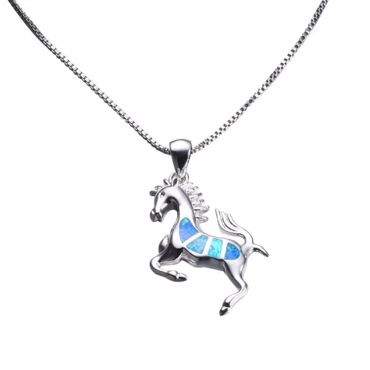 Blue Opal & Silver-Plated Horse Pendant Necklace