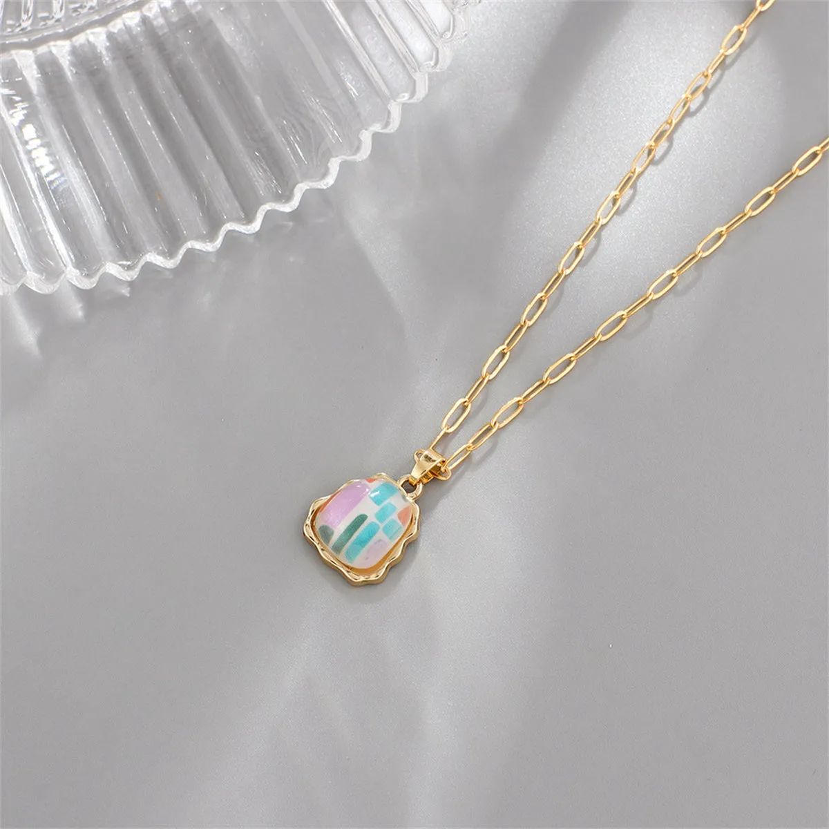Blue Resin & 18K Gold-Plated Ladder Pendant Necklace