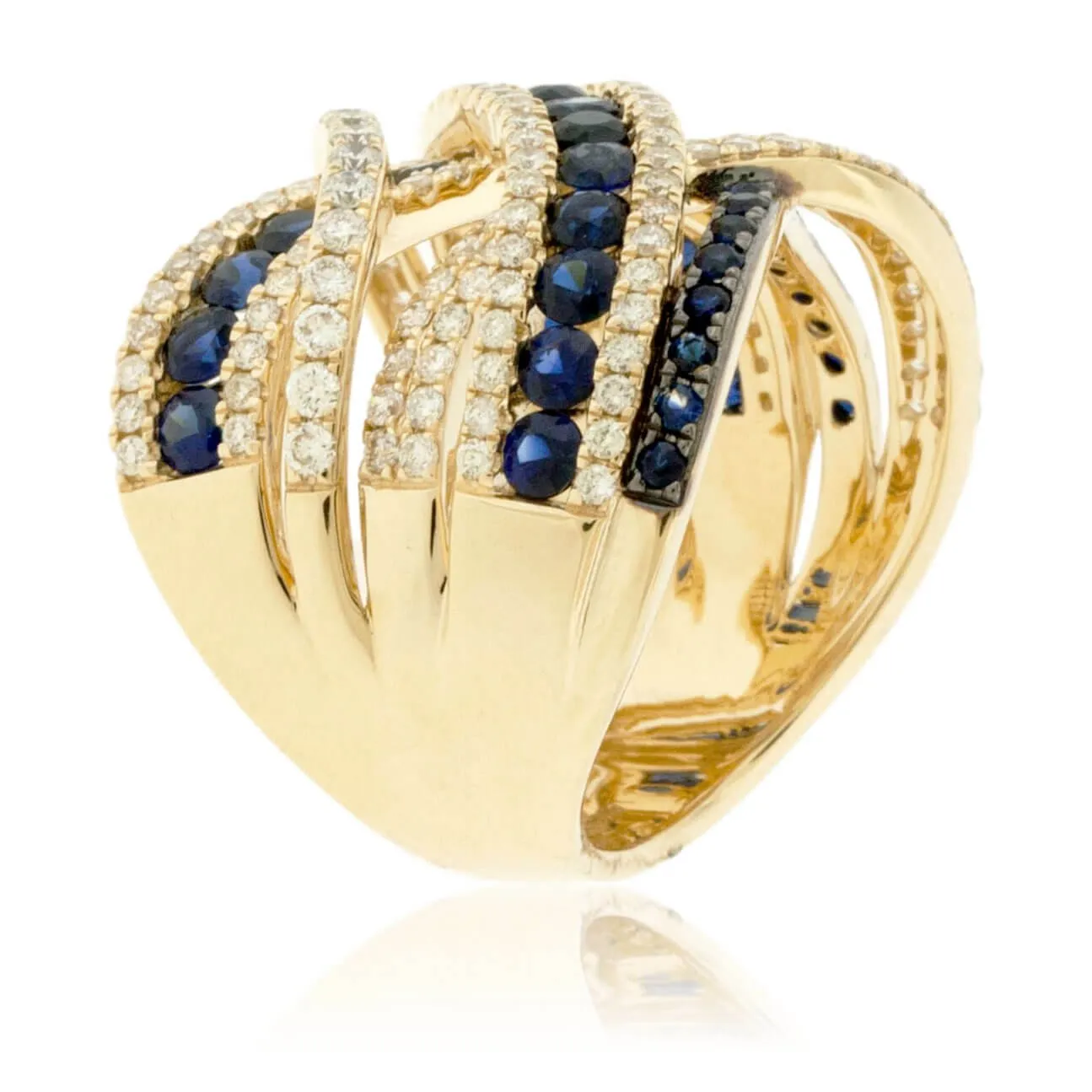 Blue Sapphire and Diamond Wide Ring