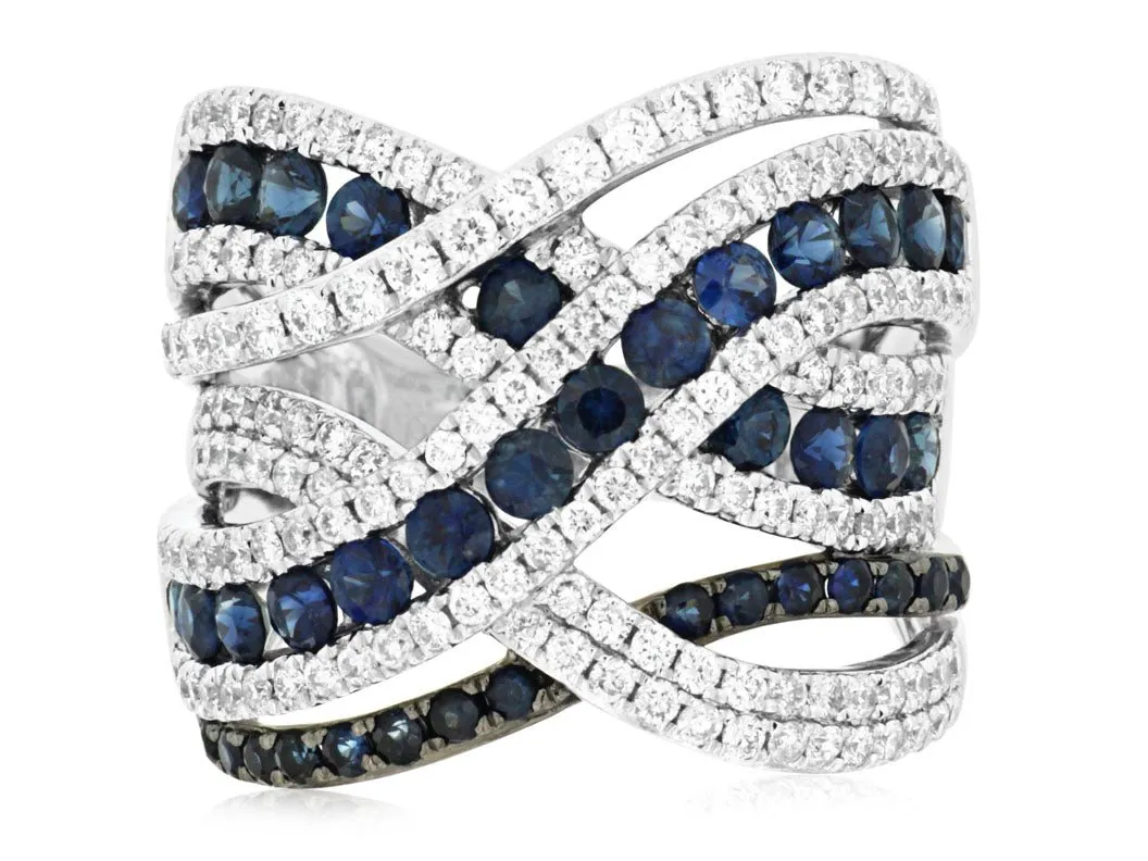 Blue Sapphire and Diamond Wide Ring