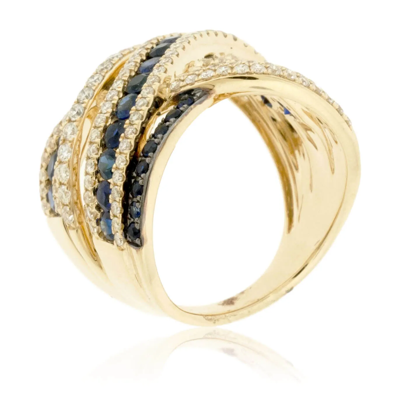 Blue Sapphire and Diamond Wide Ring