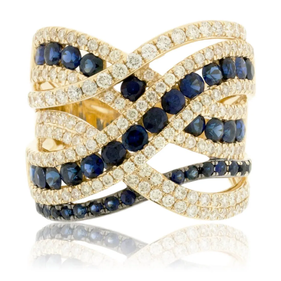 Blue Sapphire and Diamond Wide Ring