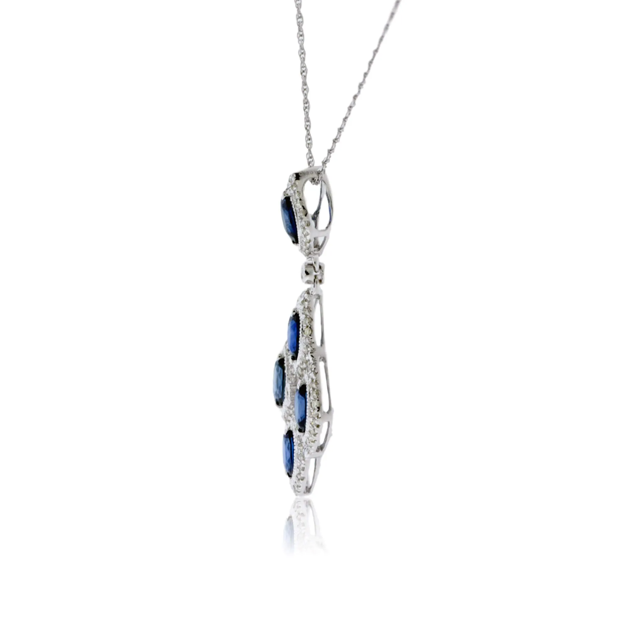 Blue Sapphire Chandelier Pendant with Diamond Halos