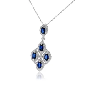Blue Sapphire Chandelier Pendant with Diamond Halos