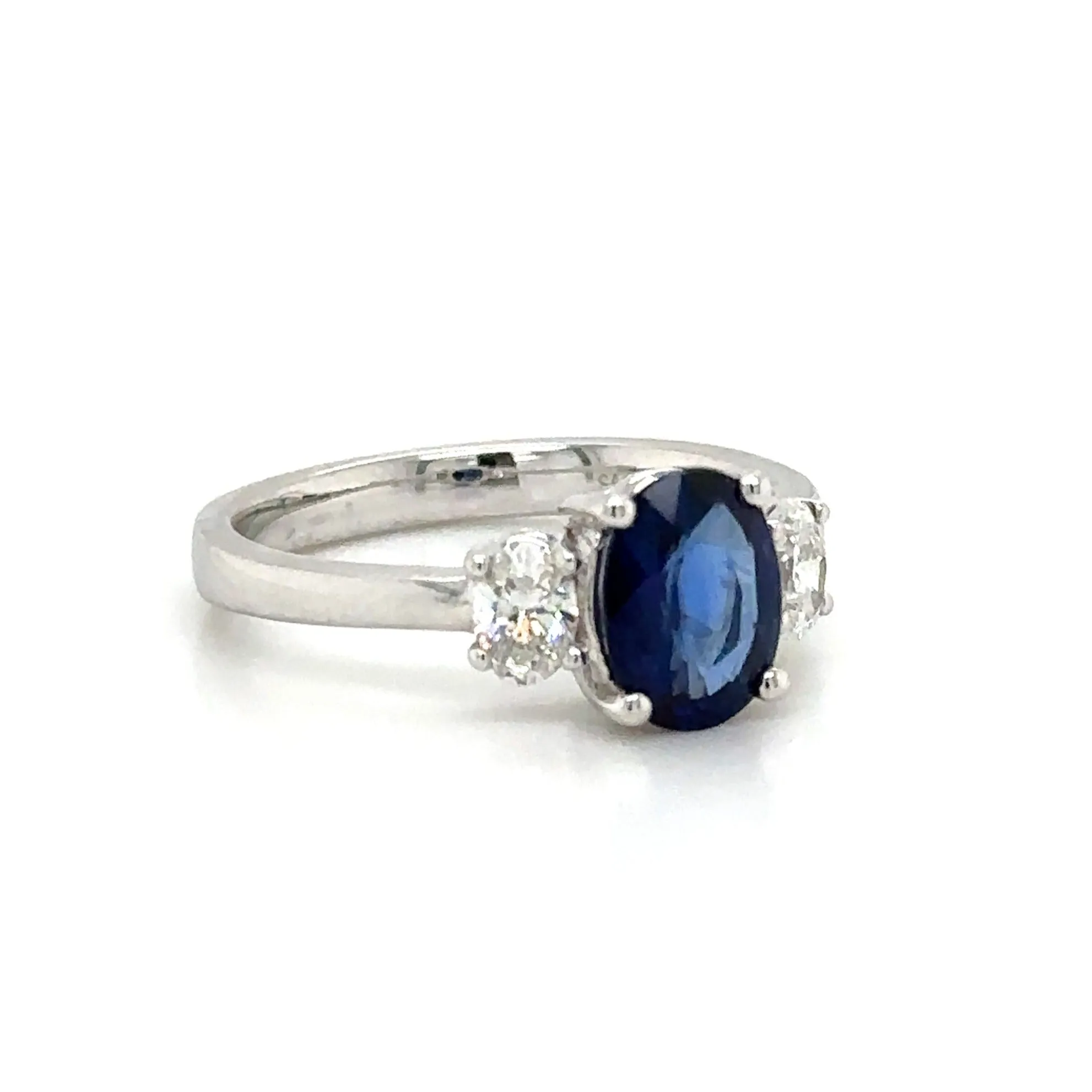 Blue Sapphire& Diamond Three Stone Ring